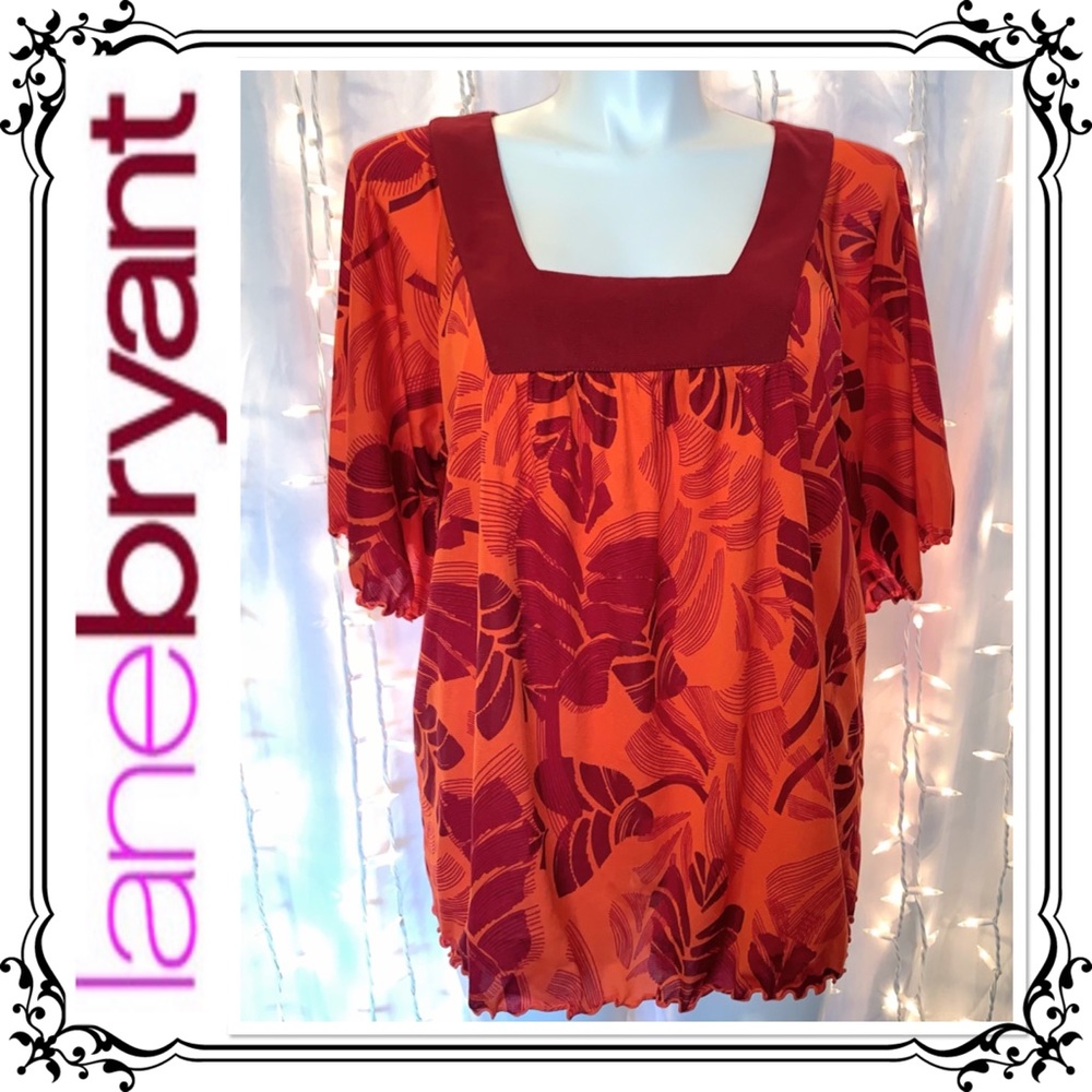 LANE BRYANT ⭐️ Orange & Maroon Casual Pullover Top